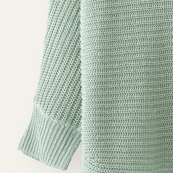 Poetry Rib Stitch Delave Dyed Linen Pullover Cropped Relaxed Fit Sweater - Picture 4 of 12
